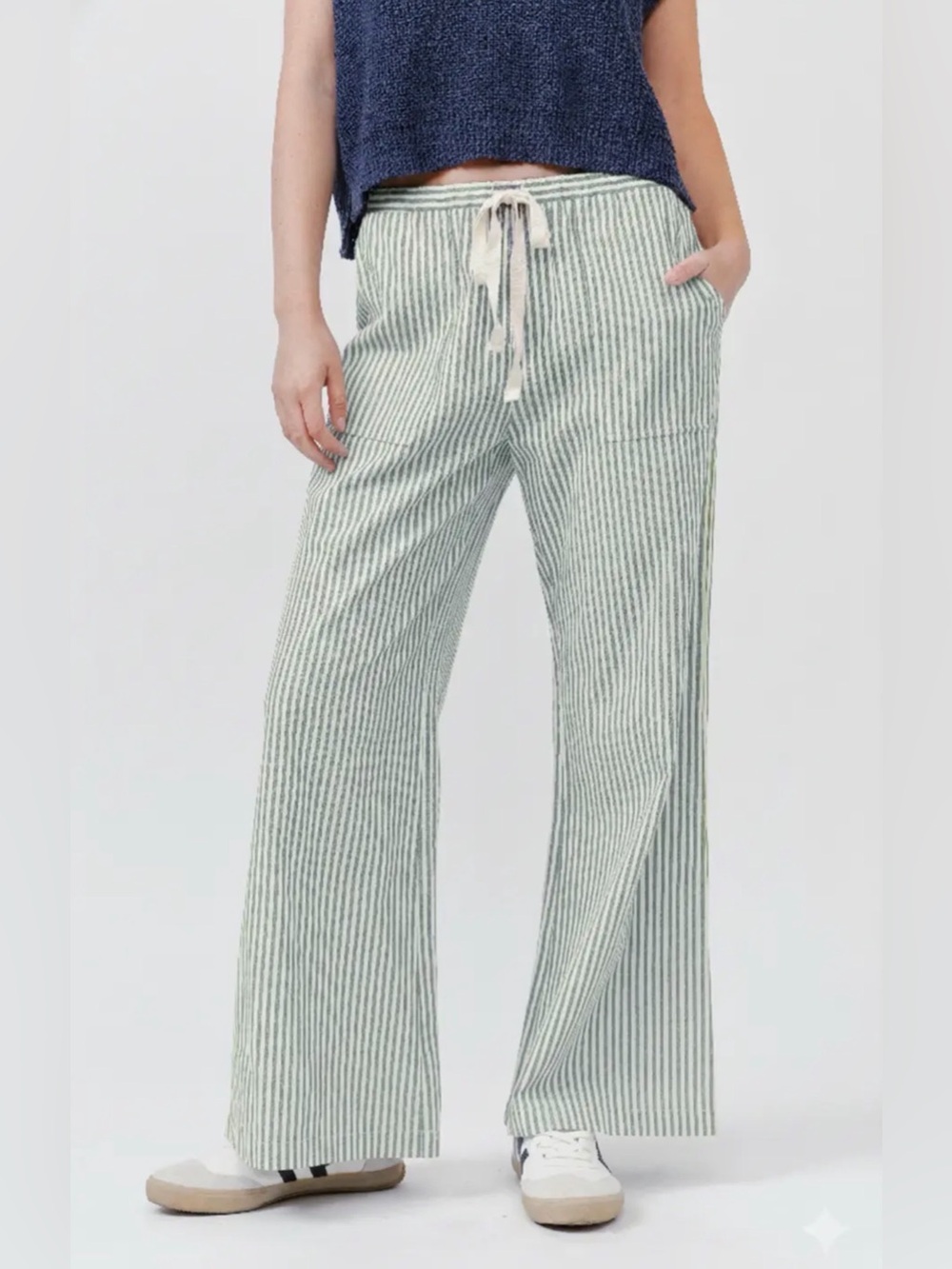 Sage Striped Cotton Pants